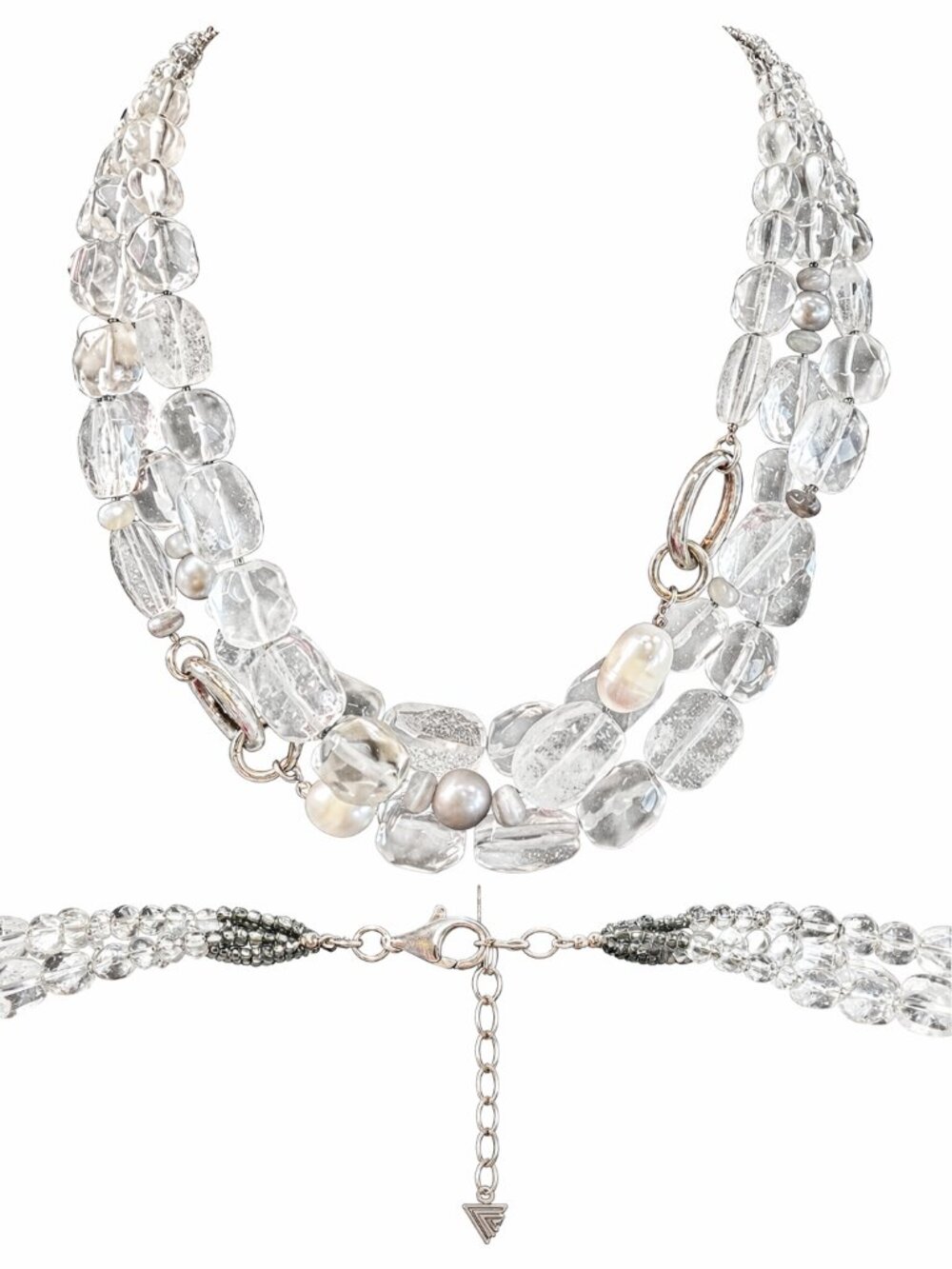 Silpada White Heat, Quartz, Agate & Pearl Three Strand Beaded Sterling 925